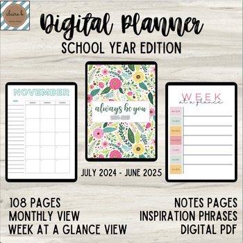 Preview of Always Be You Digital Planner July 2024-June 2025 PDF 108 Pages Instant Download