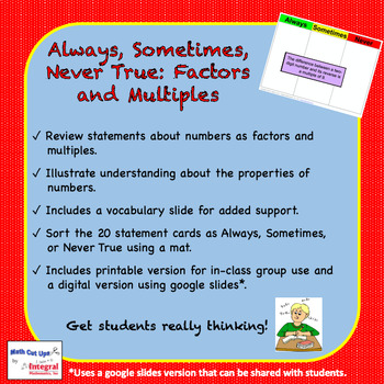 Always, Sometimes, Never True: Factors & Multiples by Math Cut Ups