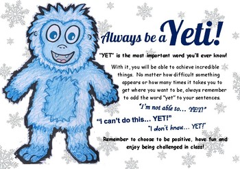 Preview of Growth Mindset: The Power of 'Yet' Mindset Poster and printable student Yeti's