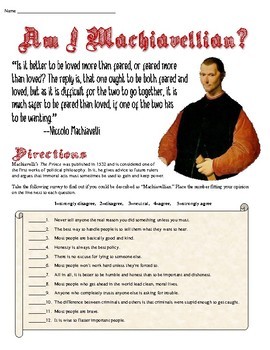 Preview of Am I Machiavellian? Quiz Based on The Prince