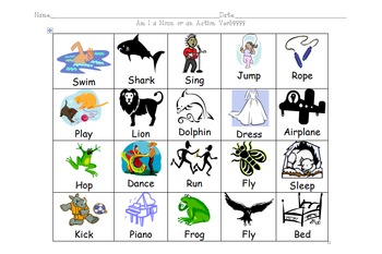Preview of Am I a noun or an Action Verb, Kindergarten with pictures