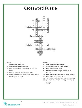 Amaleigha and the Big Idea Crossword Puzzle Answer Sheet by Storie To