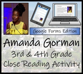 Preview of Amanda Gorman Close Reading Activity Digital & Print | 3rd Grade & 4th Grade