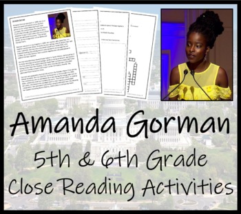 Preview of Amanda Gorman Close Reading Comprehension Activity | 5th Grade & 6th Grade