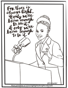 Preview of Amanda Gorman Poet Coloring Page Activity Sheet Quote