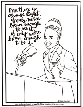 Amanda Gorman Poet Coloring Page Activity Sheet Quote | TPT