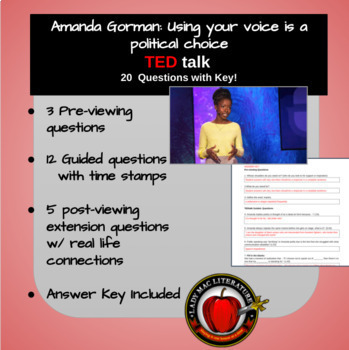 Preview of Amanda Gorman | TEDTalk | Guided Questions with Answer Key