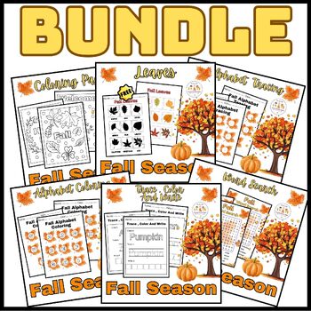 Preview of FALL Activities BUNDLE Worksheets coloring ,Word Search , Alphabet  /   Autumn
