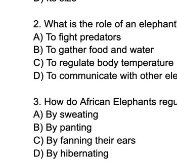 Amazing African Elephants: Article and Questions (Adaptations, natural