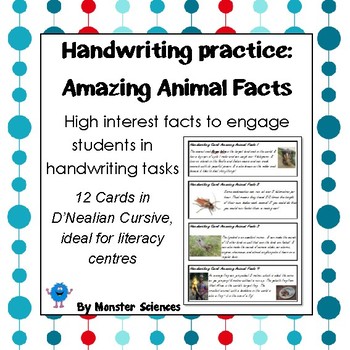Preview of Amazing Animal Facts - Fun handwriting practice - D'Nealian Cursive