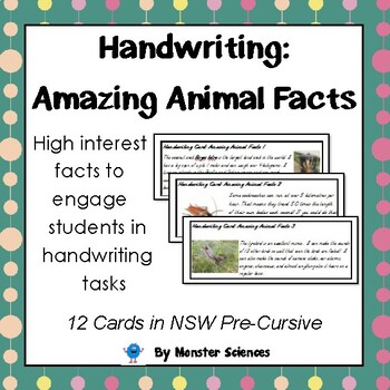 Preview of Amazing Animal Facts - Fun handwriting practice cards - NSW Pre-Cursive