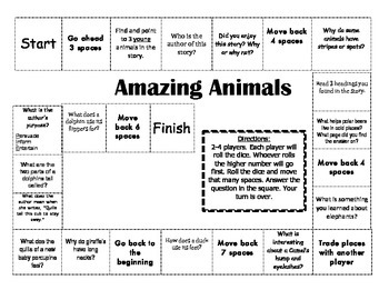 "Amazing Animals" Prehension Game Board Journeys Story