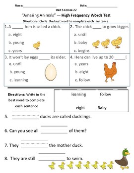 Amazing Animals - Vocabulary & Comprehension Test/Quiz (Journeys)