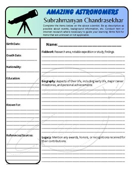Preview of Amazing Astronomers: Biography Worksheets Packet (5 Astronomers!)