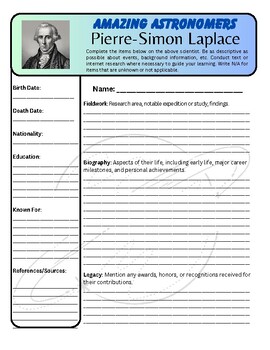 Preview of Amazing Astronomers: Pierre-Simon Laplace Biography Worksheet