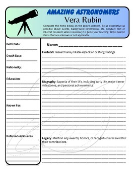 Preview of Amazing Astronomers: Vera Rubin Biography Worksheet