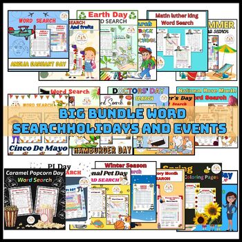Preview of Amazing Big BUNDLE Word Search Holidays And Events Activities Worksheets