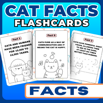 Preview of Amazing Cat Facts pages flashcards for kids - Cats lovers (Print and Learn)