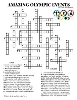 amazing olympic events summer and winter crossword puzzle by