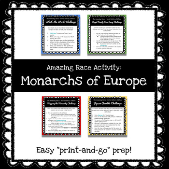 Preview of Amazing Race Style Monarchs of Europe (World History) Game