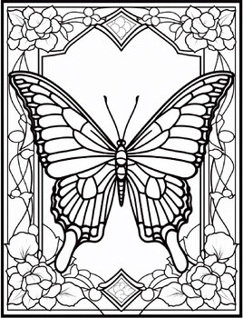 Preview of Amazing Stained Glass Butterfly Coloring Book| 300 Stained Glass Coloring Pages