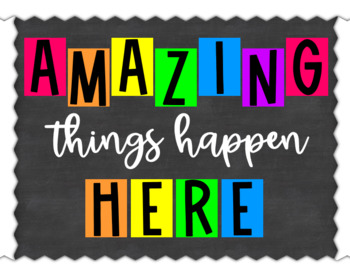 Preview of Amazing Things Happen Here- Bright Colors Bulletin Board and Door Kit