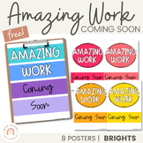 Amazing Work Coming Soon Posters | Brights Theme | FREEBIE