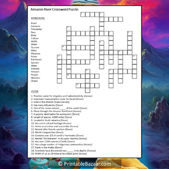 Amazon River Crossword Puzzle Worksheet Activity by Crossword Corner