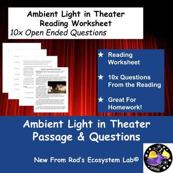 Preview of Ambient Light in Theater Reading Worksheet w/Answer Key **Editable**