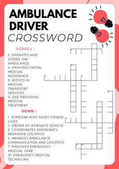Ambulance Driver No Prep Crossword Puzzles Worksheet Activity Morning Work