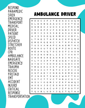 Ambulance Driver Word Search Puzzle Ambulance Driver Word Search