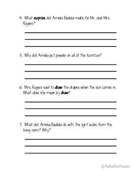 amelia bedelia road trip comprehension questions