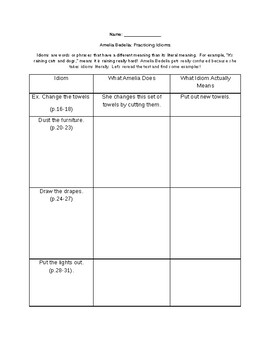 Preview of Amelia Bedelia Idioms Worksheet and Constructed Response