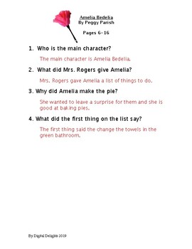 amelia bedelia road trip comprehension questions