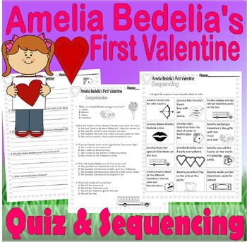 Preview of Amelia Bedelia’s First Valentine Reading Quiz Tests & Story Scene Sequencing