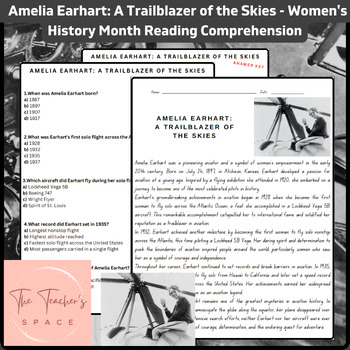 Preview of Amelia Earhart: A Trailblazer of the Skies-Women's History Month Reading Passage