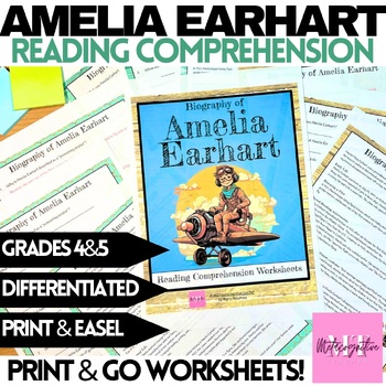 Preview of Amelia Earhart Biography Guided Reading Comprehension Worksheets