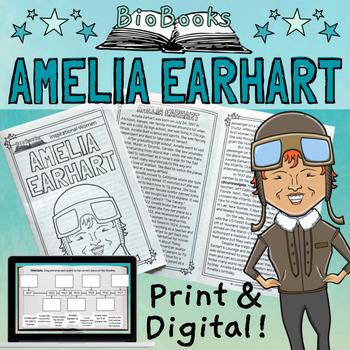 Preview of Amelia Earhart Biography Reading Passage Activity Booklet PRINT and DIGITAL