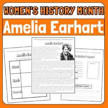 Preview of Amelia Earhart Biography Research Activities Reading Comprehension Passage