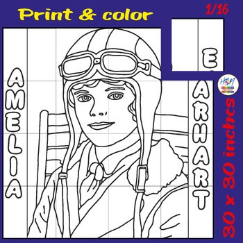 Preview of Amelia Earhart Collaborative Coloring Poster Activities, Women's History Month