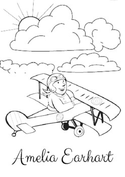 Preview of Amelia Earhart Coloring Worksheet