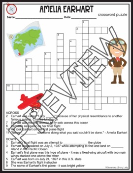 Amelia Earhart Activities Crossword Puzzle and Word Searches TPT