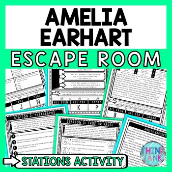 Preview of Amelia Earhart Escape Room Stations - Reading Comprehension Activity