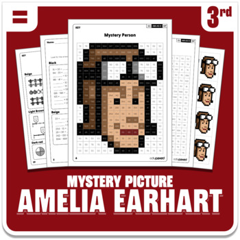 Preview of Amelia Earhart Math Mystery Picture - Grade 3 Operations - Women's History Month