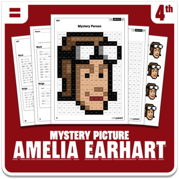 Preview of Amelia Earhart Math Mystery Picture - Grade 4 Operations - Women's History Month