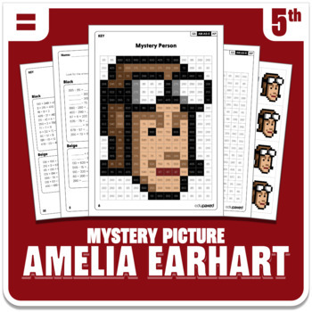 Preview of Amelia Earhart Math Mystery Picture - Grade 5 Operations - Women's History Month