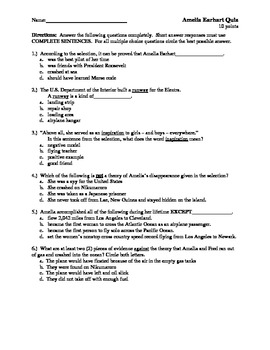 Amelia Earhart Quiz by Jackie M | TPT