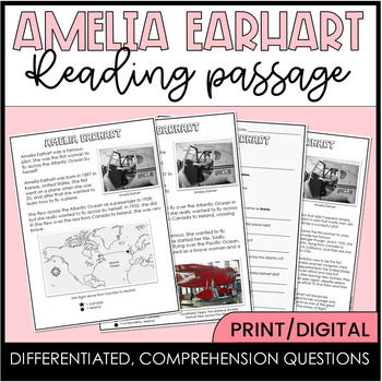 Preview of Amelia Earhart Reading Comprehension Informational Text
