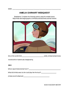 Preview of Amelia Earhart Webquest with Key