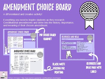 Preview of Amendment Choice Board - Constitution, Civics, or Government Unit Project